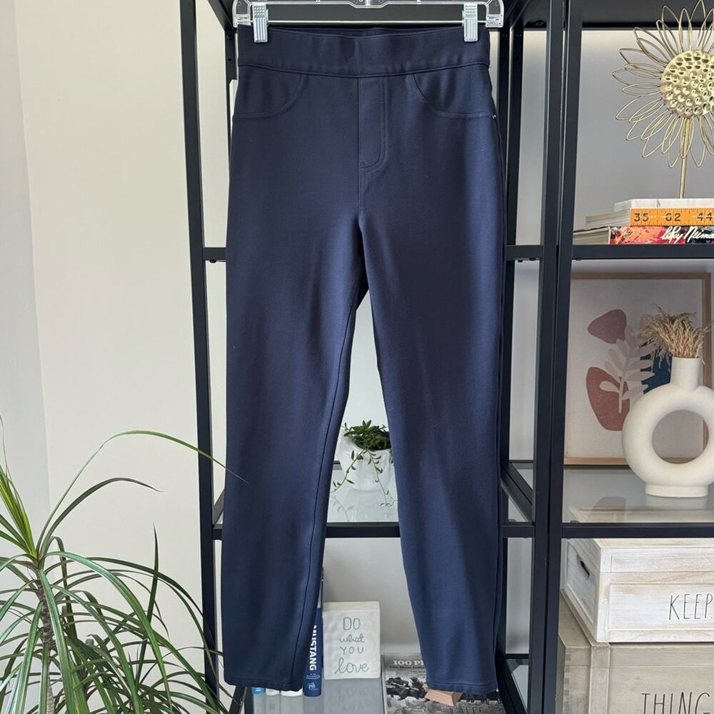 Spanx The Perfect Ankle Navy Blue High Rise Skinny Pull-On Pants Small Petite - Picture 2 of 10